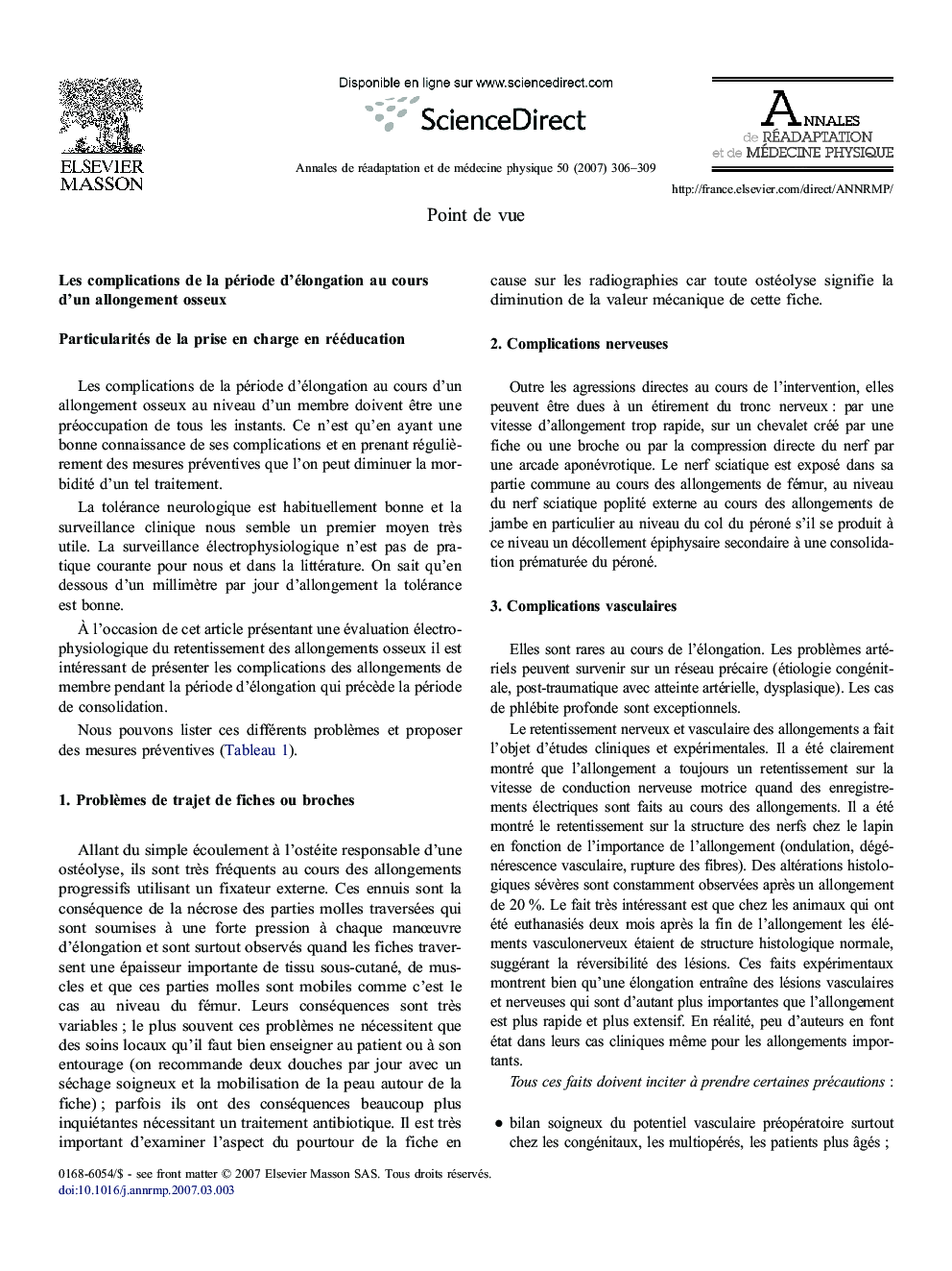 Les complications deÂ laÂ période d'élongation auÂ cours d'un allongement osseux