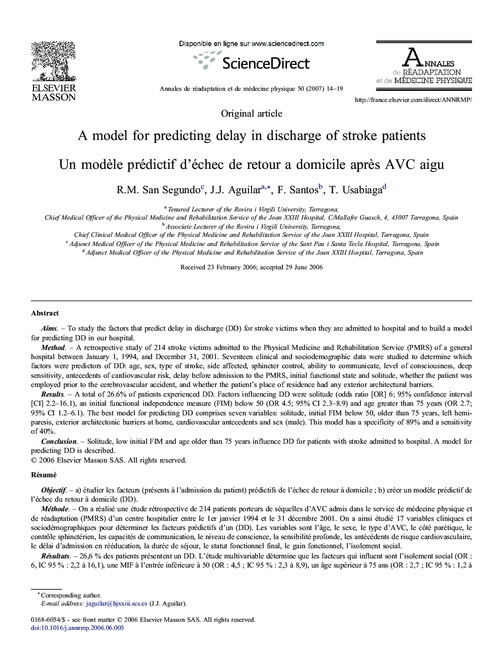 A model for predicting delay in discharge of stroke patients