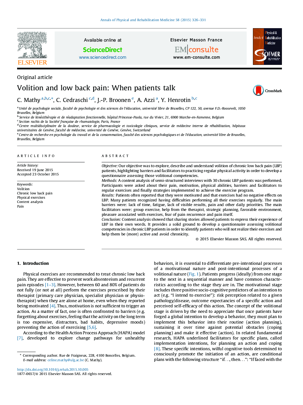 Volition and low back pain: When patients talk