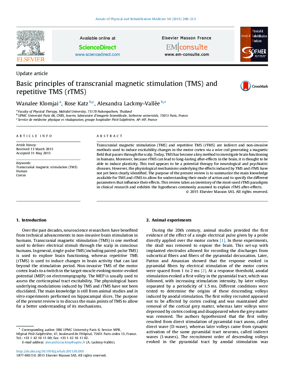 Basic principles of transcranial magnetic stimulation (TMS) and repetitive TMS (rTMS)