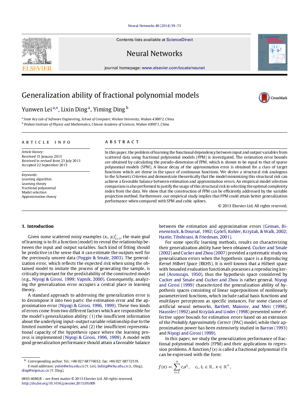 Generalization ability of fractional polynomial models