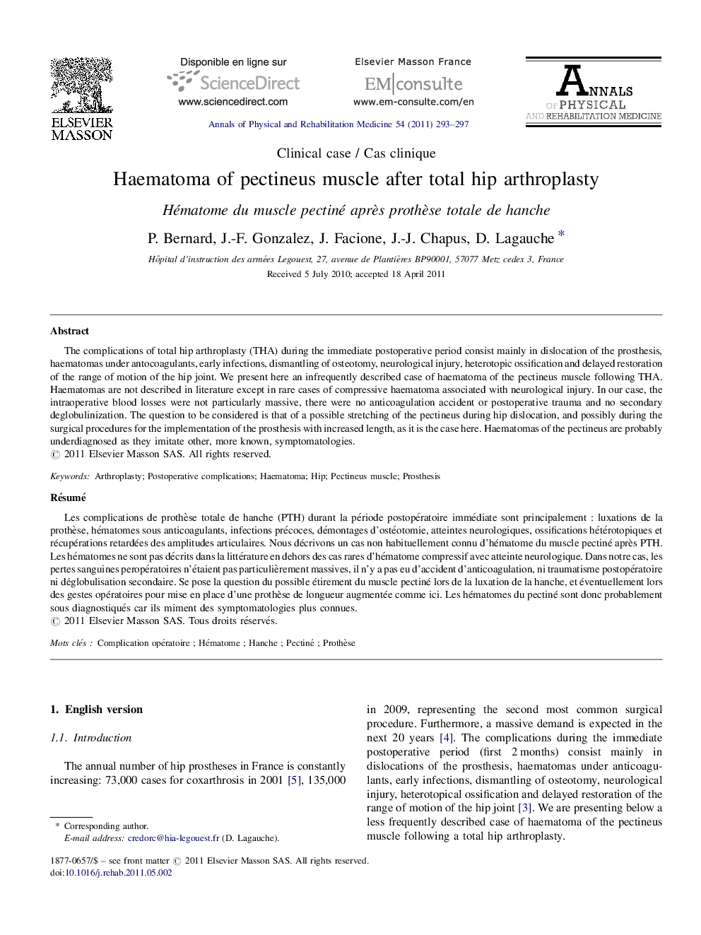 Haematoma of pectineus muscle after total hip arthroplasty