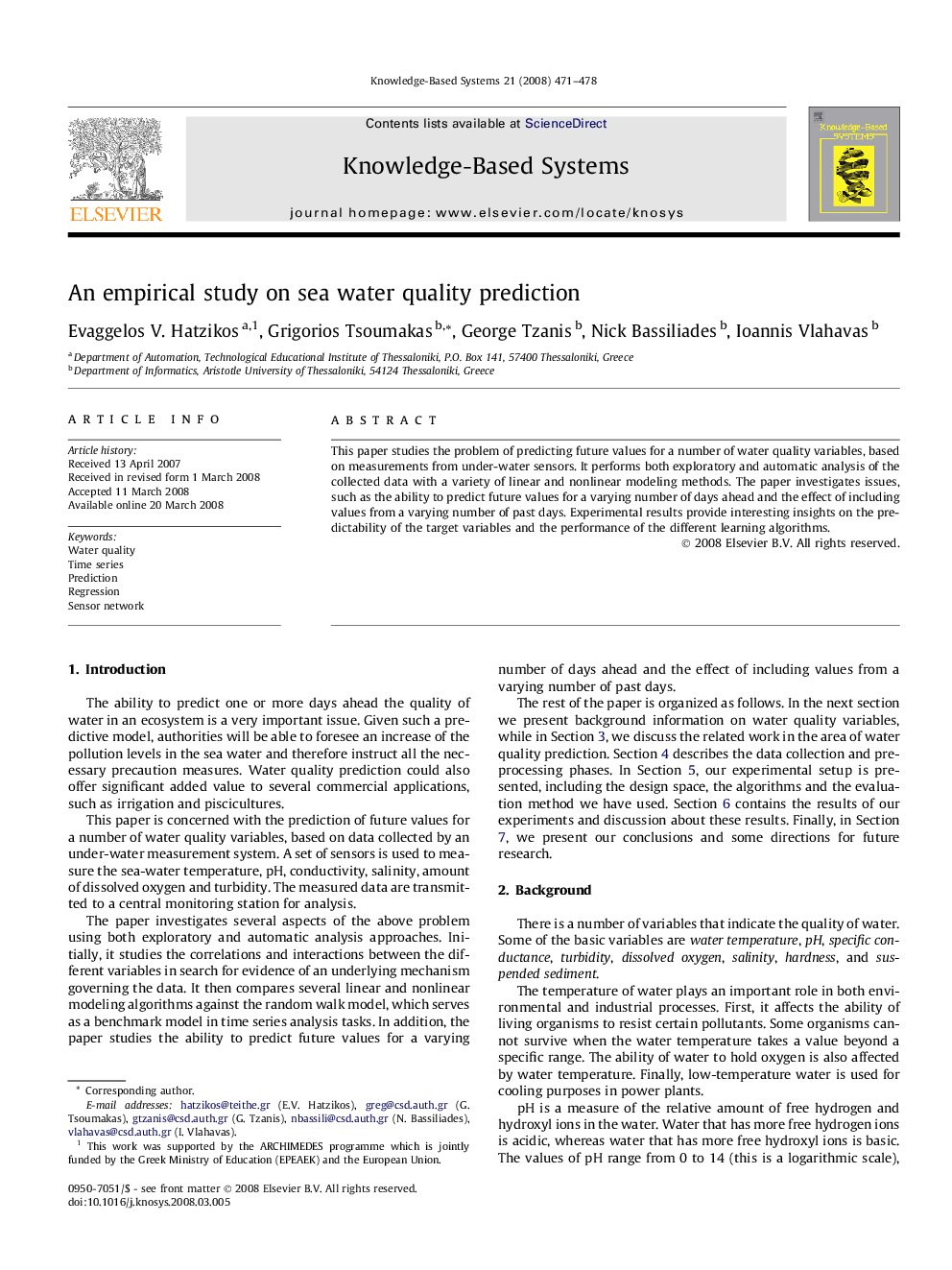 An empirical study on sea water quality prediction