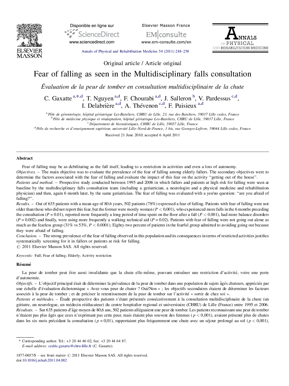 Fear of falling as seen in the Multidisciplinary falls consultation