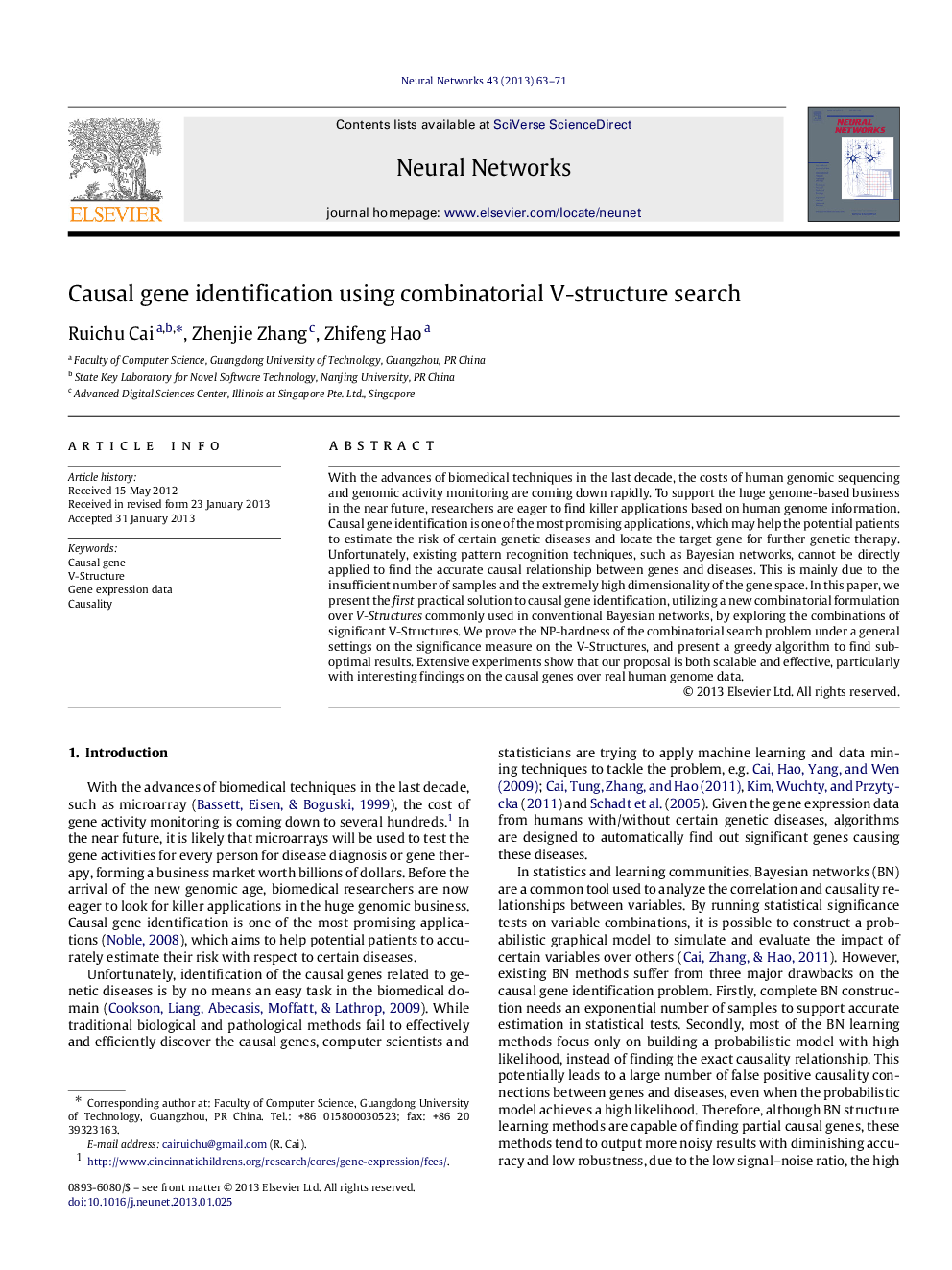 Causal gene identification using combinatorial V-structure search