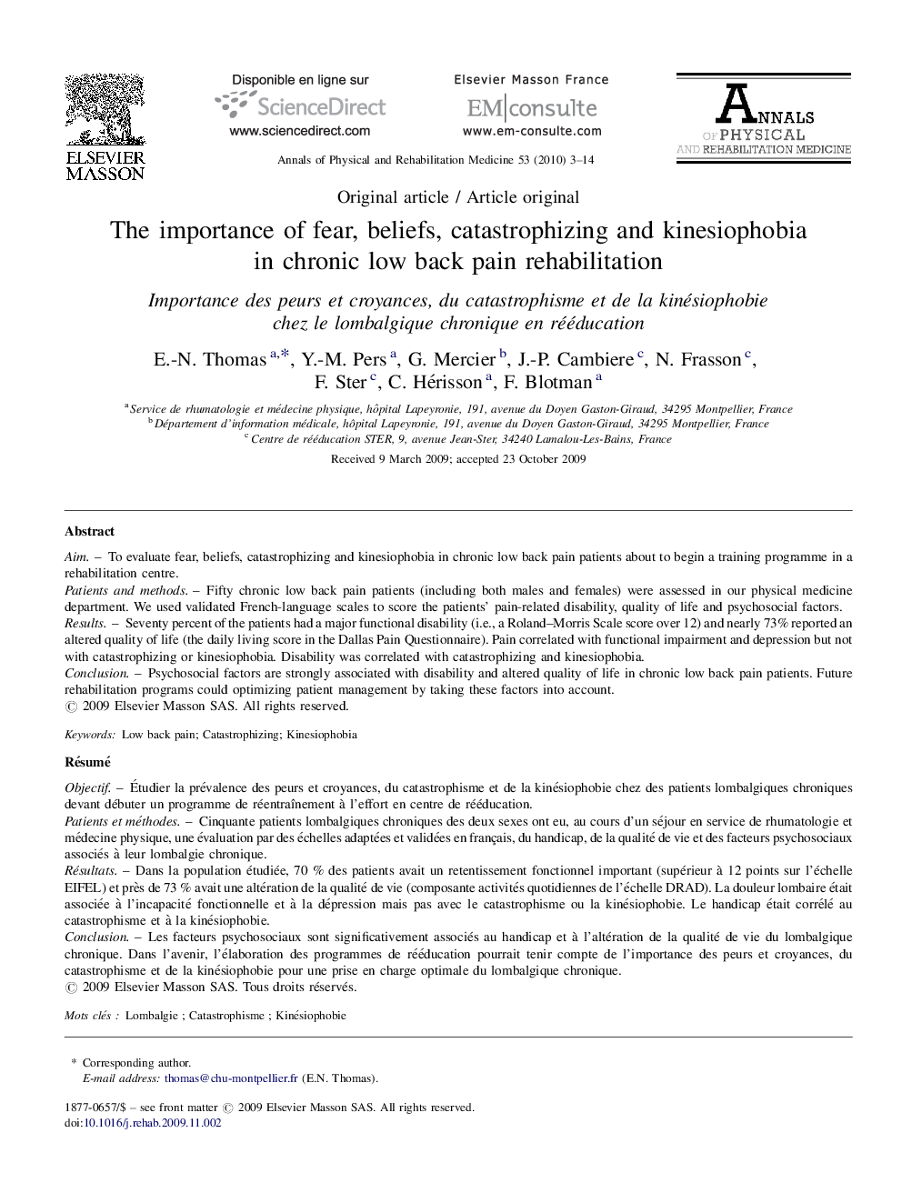 The importance of fear, beliefs, catastrophizing and kinesiophobia in chronic low back pain rehabilitation