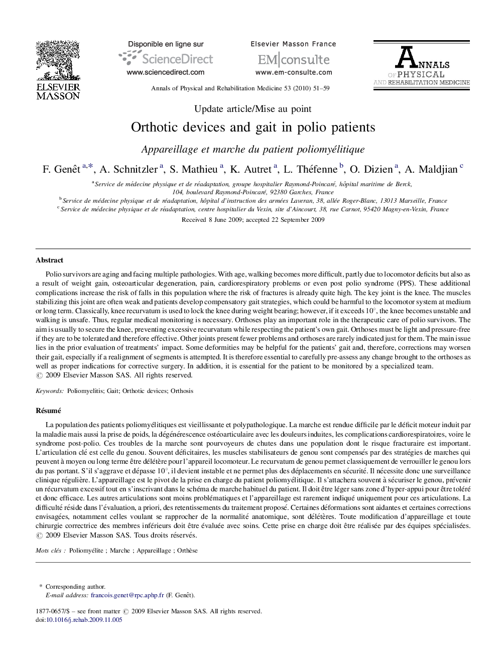 Orthotic devices and gait in polio patients