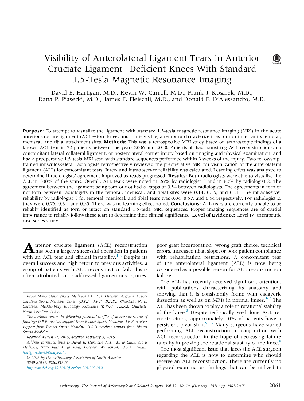 Visibility of Anterolateral Ligament Tears in Anterior Cruciate Ligament–Deficient Knees With Standard 1.5-Tesla Magnetic Resonance Imaging 