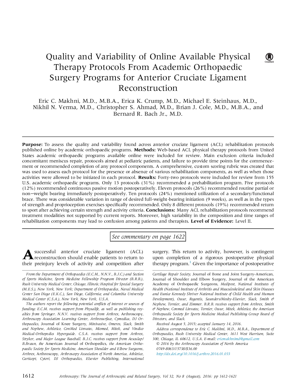 Quality and Variability of Online Available Physical Therapy Protocols From Academic Orthopaedic Surgery Programs for Anterior Cruciate Ligament Reconstruction 