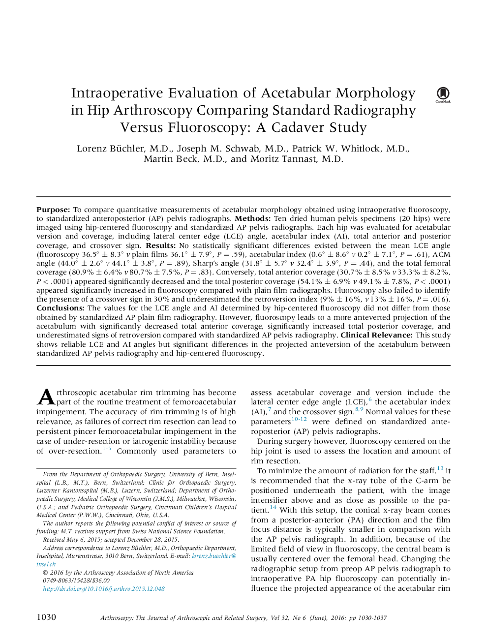 ارزیابی درون سازی مورفولوژی استئوبولار در آرتروسکوپی هیپ در مقایسه با رادیوگرافی استاندارد در برابر فلوروسکوپی: مطالعه کاداور 