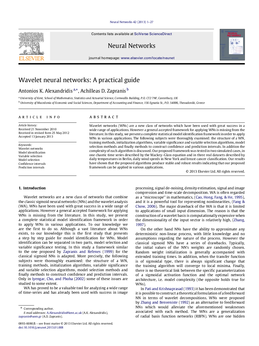 Wavelet neural networks: A practical guide