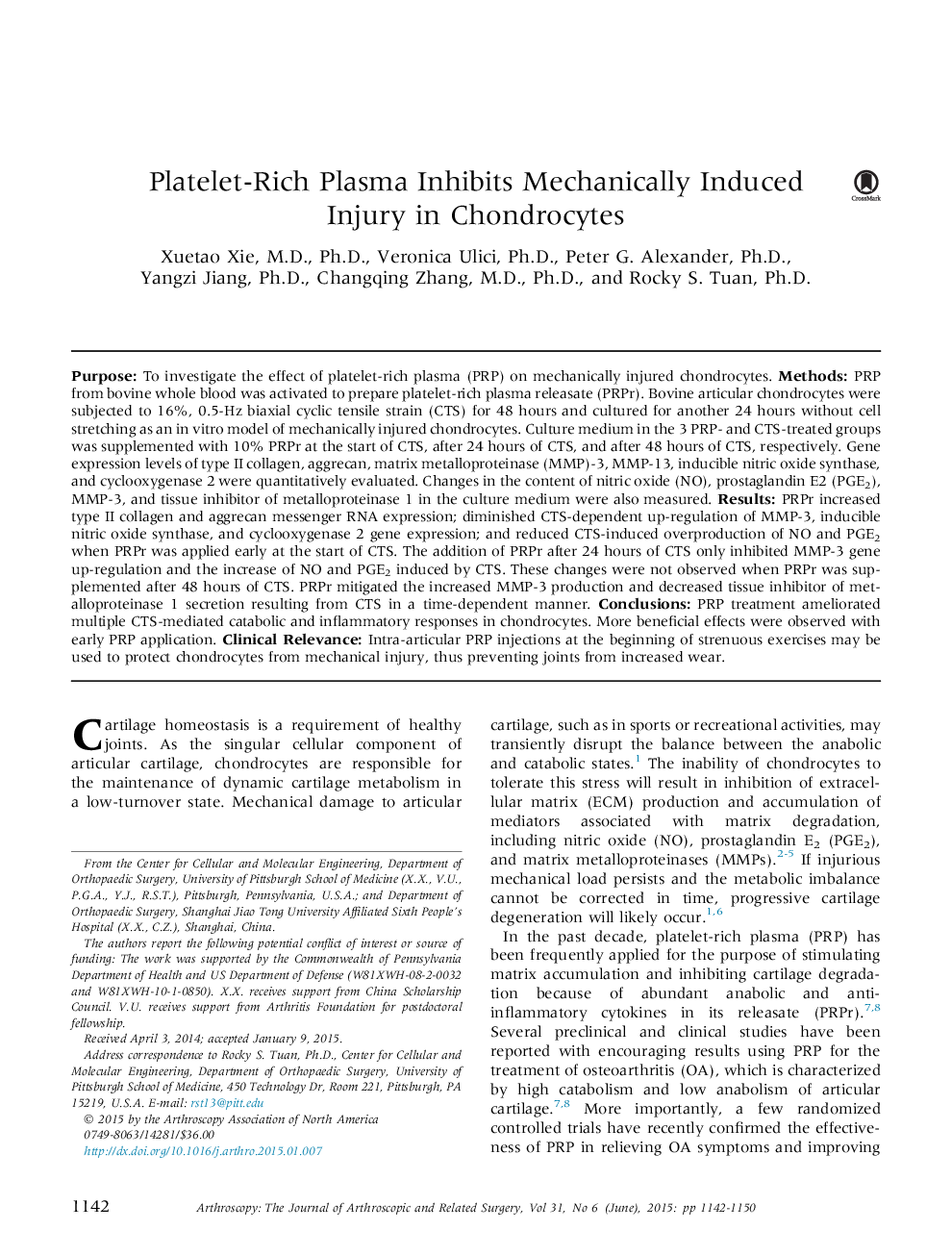 پلاسما غلیظ پلاکتی باعث آسیب ناشی از مکانیکی در هندریسسیت می شود 