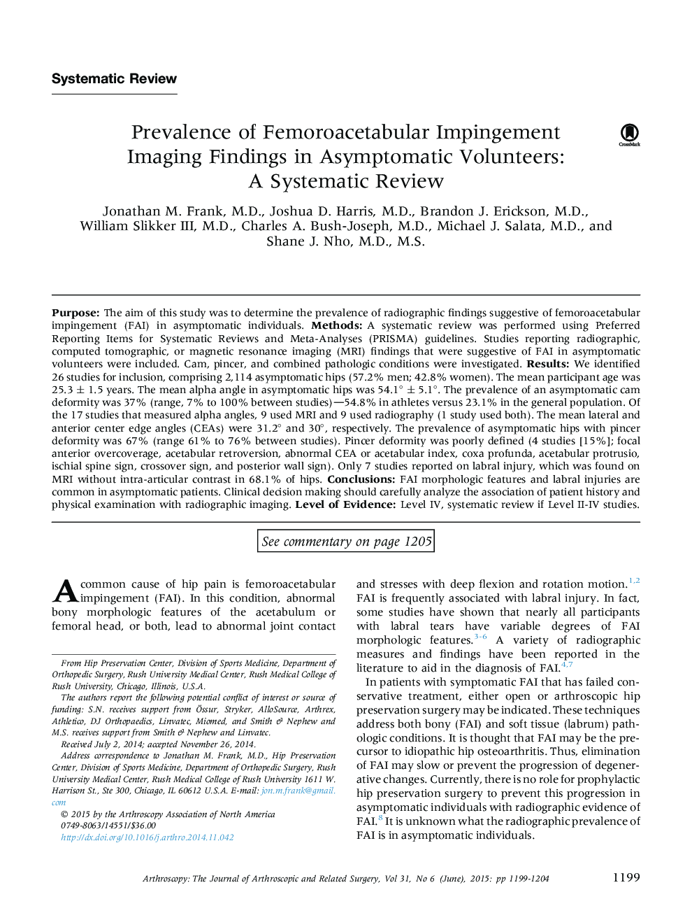 Prevalence of Femoroacetabular Impingement Imaging Findings in Asymptomatic Volunteers: A Systematic Review 