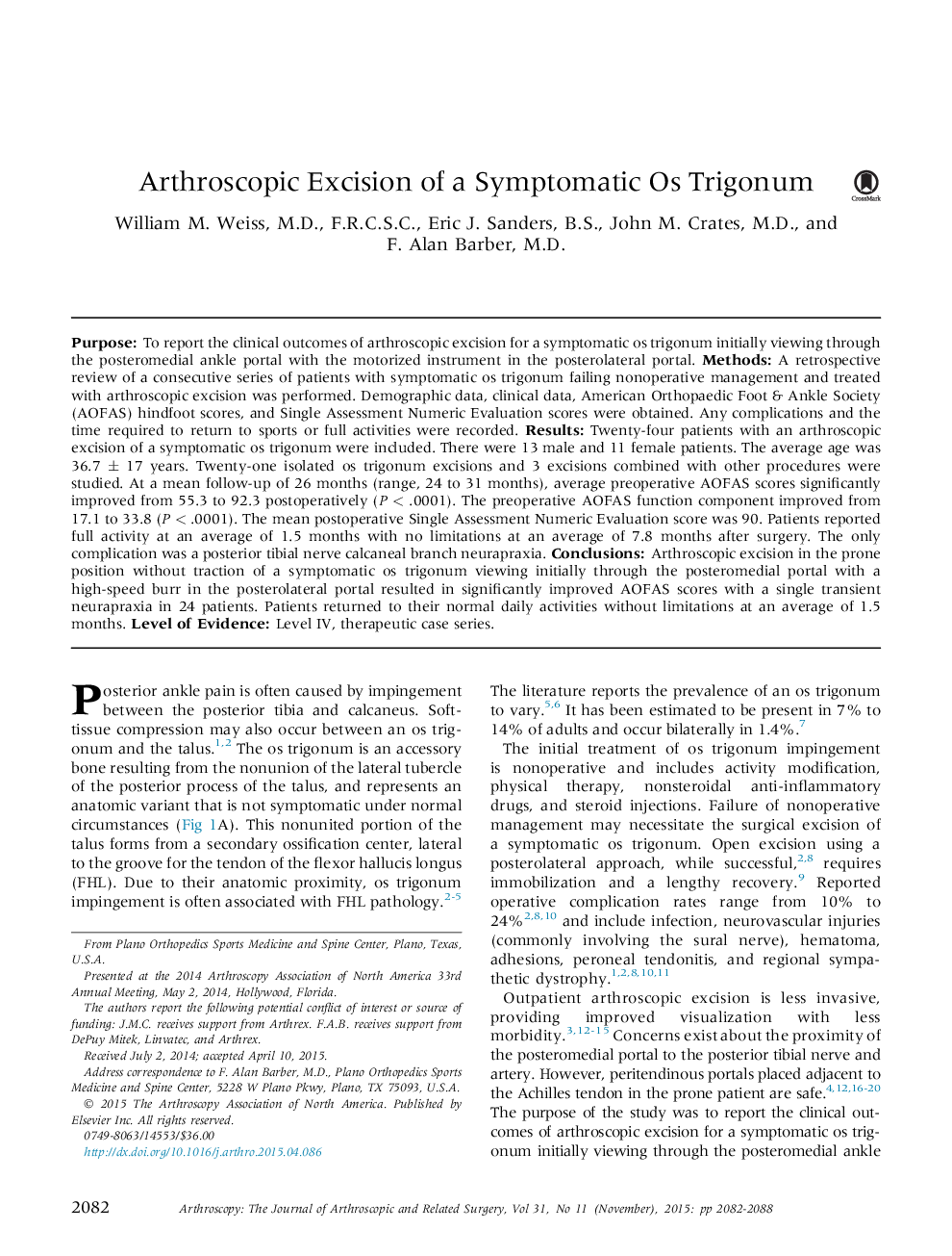Arthroscopic Excision of a Symptomatic Os Trigonum 