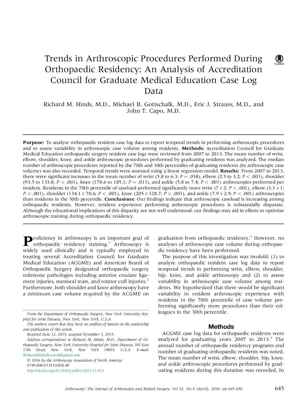 روند درمان های آرتروسکوپی انجام شده در طی دوره ارتودنسی: تجزیه و تحلیل شورای اعتباربخشی پزشکی 