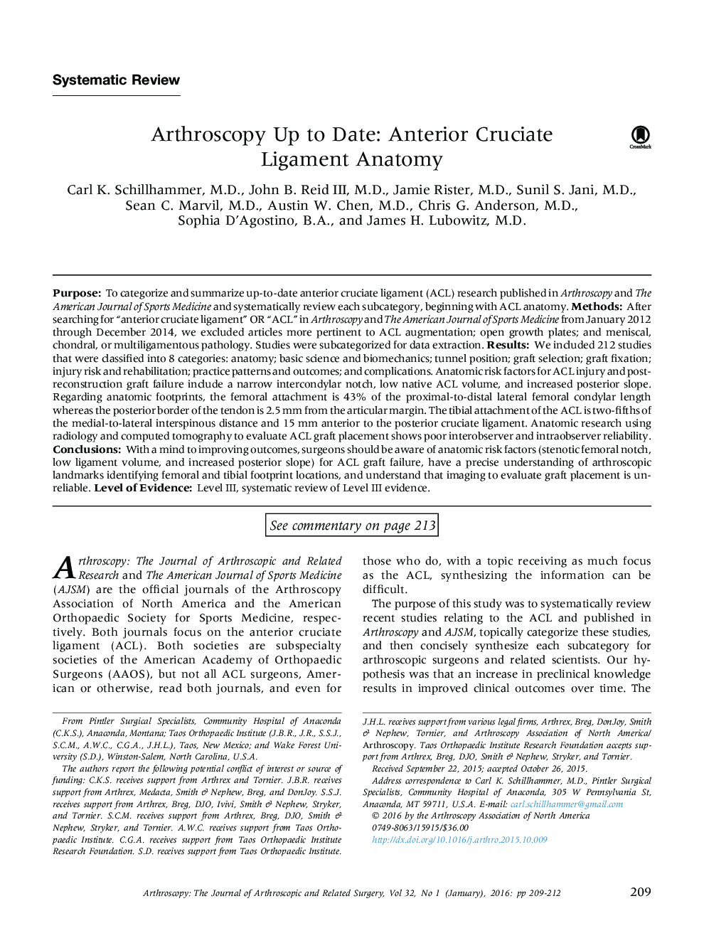 Arthroscopy Up to Date: Anterior Cruciate Ligament Anatomy 