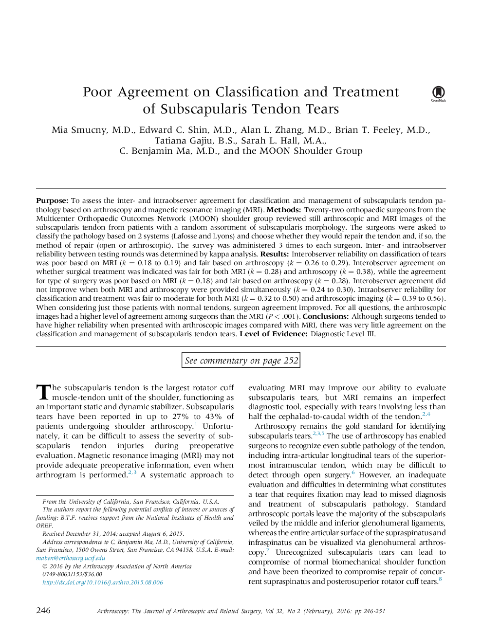 Poor Agreement on Classification and Treatment ofÂ Subscapularis Tendon Tears