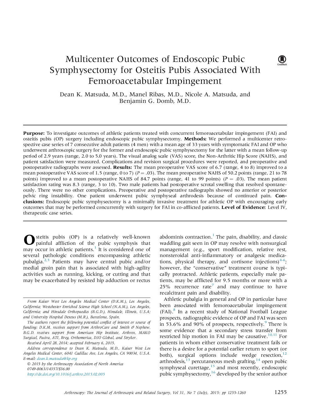 نتایج چند مرحله ای سمفیزکتومی گوساله اندوسکوپی برای استئیت پابس همراه با سکته مغزی فیبروز 