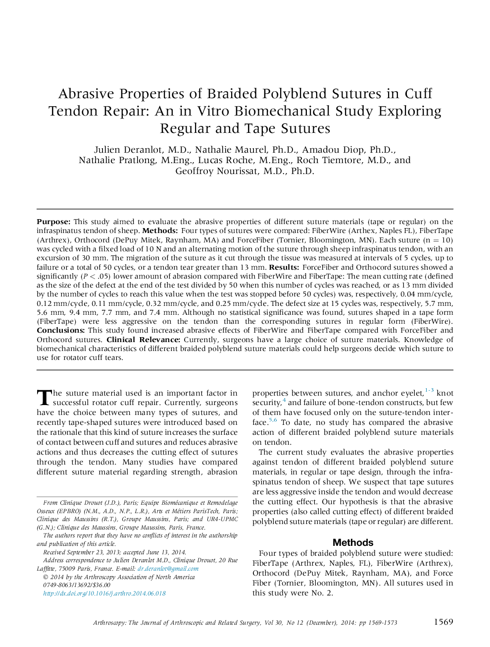 Abrasive Properties of Braided Polyblend Sutures in Cuff Tendon Repair: An in Vitro Biomechanical Study Exploring Regular and Tape Sutures 