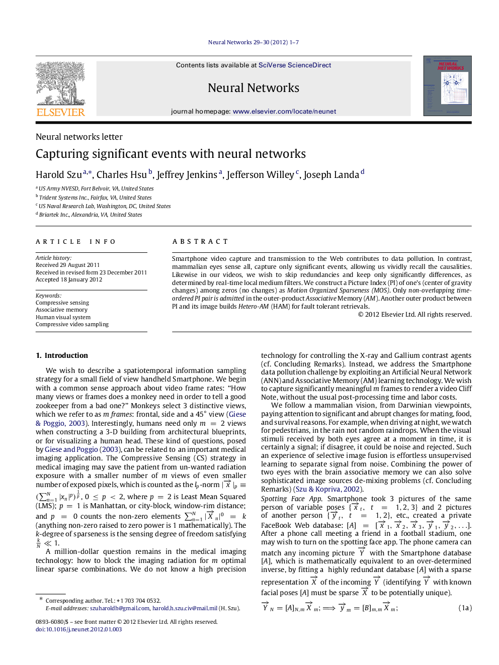 Capturing significant events with neural networks