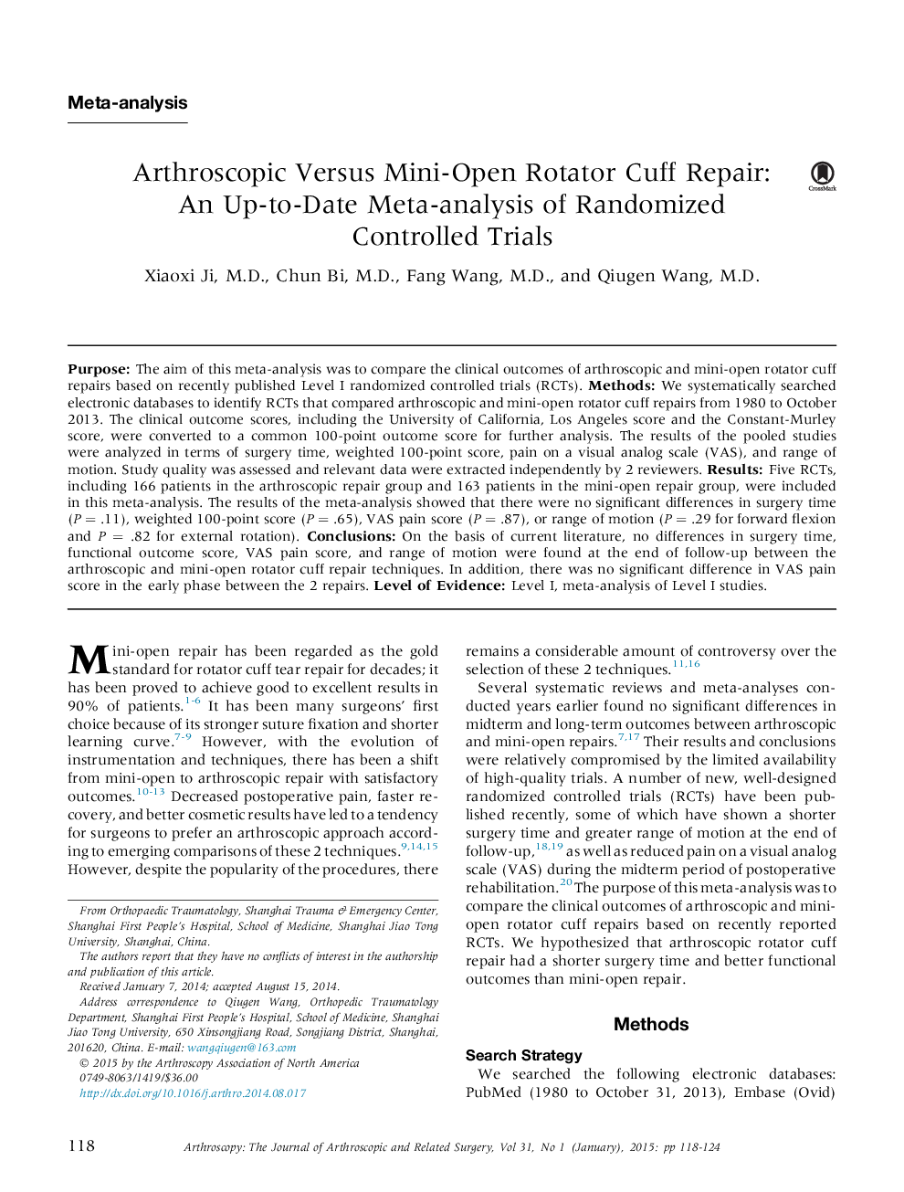 Arthroscopic Versus Mini-Open Rotator Cuff Repair: An Up-to-Date Meta-analysis of Randomized Controlled Trials 