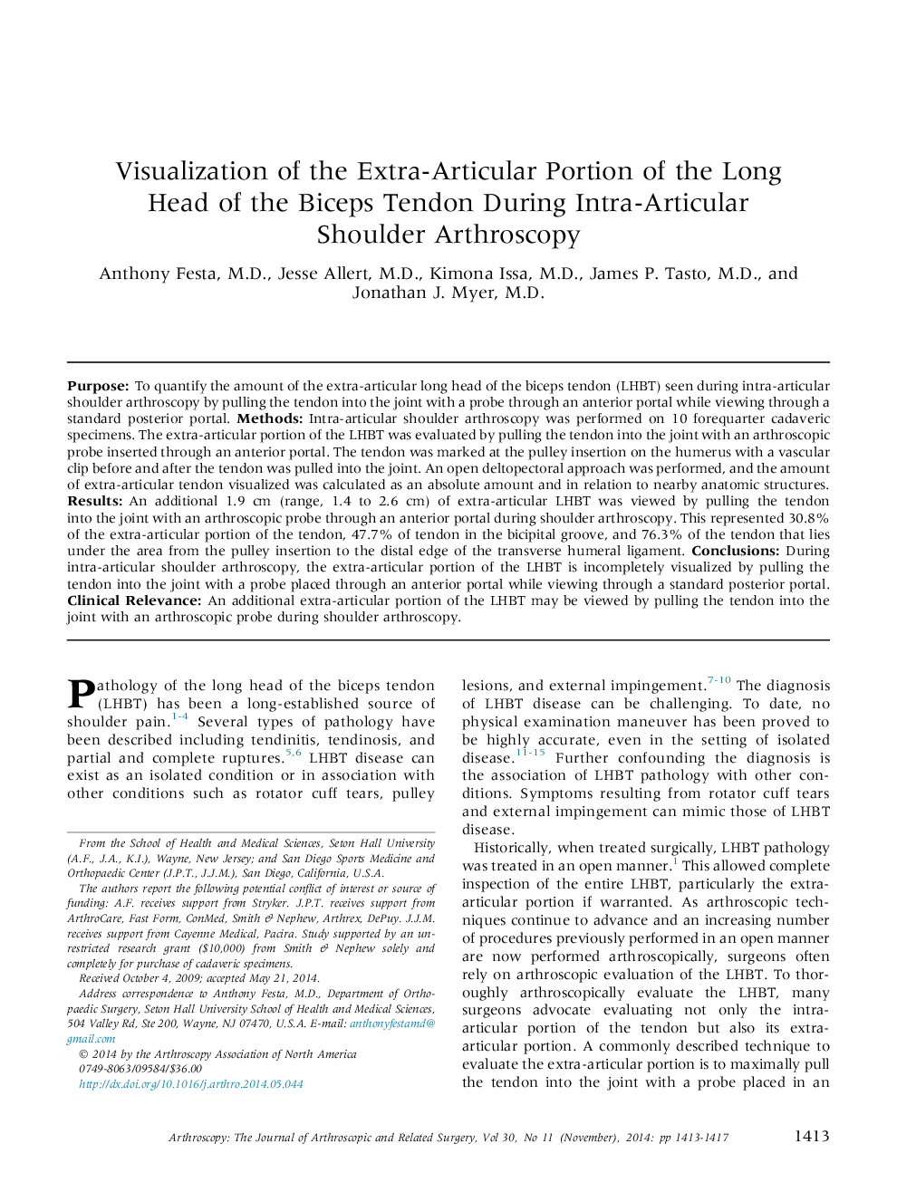 Visualization of the Extra-Articular Portion of the Long Head of the Biceps Tendon During Intra-Articular Shoulder Arthroscopy 