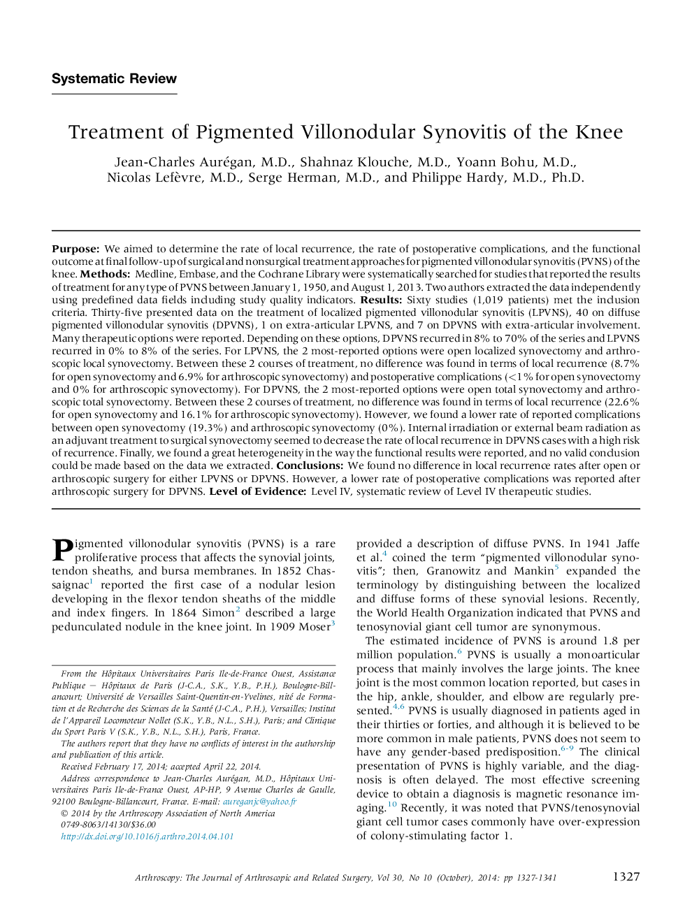 Treatment of Pigmented Villonodular Synovitis of the Knee 