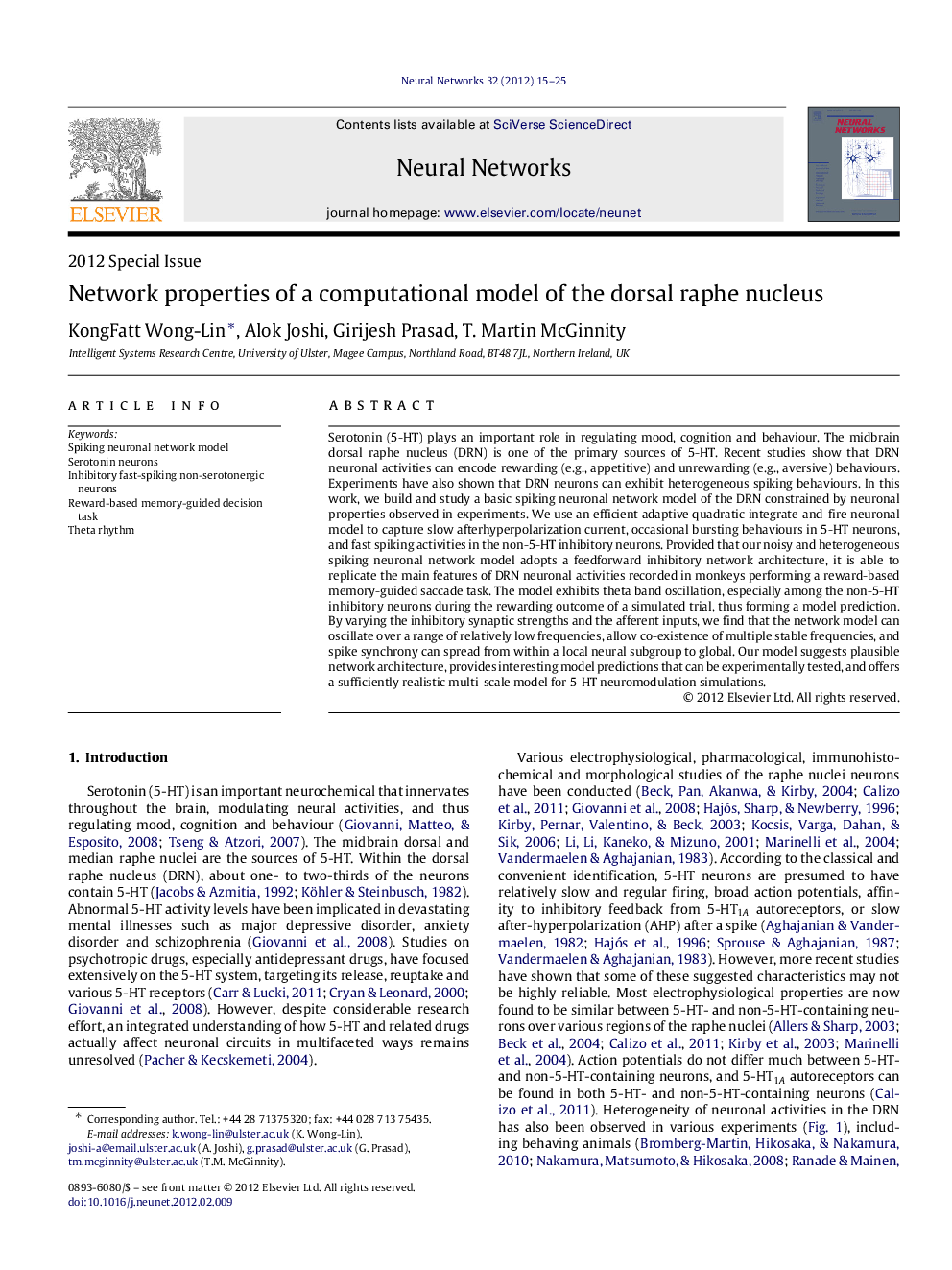 Network properties of a computational model of the dorsal raphe nucleus