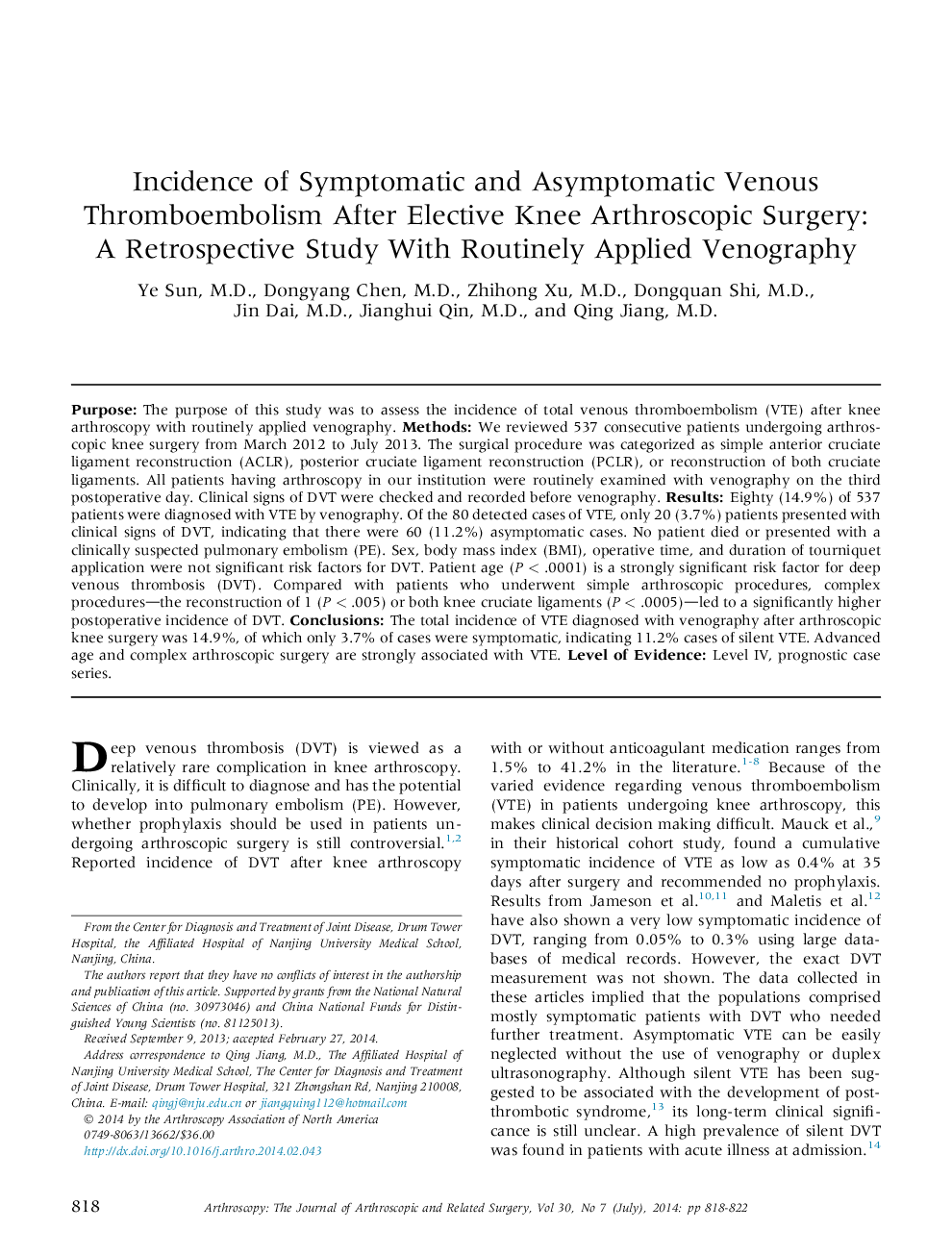 بروز ترومبوآمبولی واضح و بدون علامت پس از عمل جراحی آرتروسکوپی زانوی انتخابی: یک مطالعه گذشتهنگرانه با ونوگرافی متداول کاربردی 