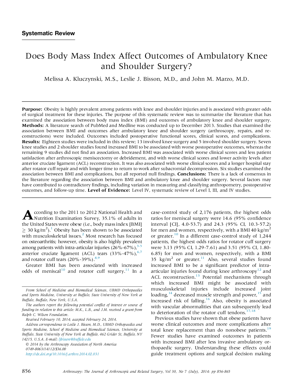 Does Body Mass Index Affect Outcomes of Ambulatory Knee and Shoulder Surgery? 