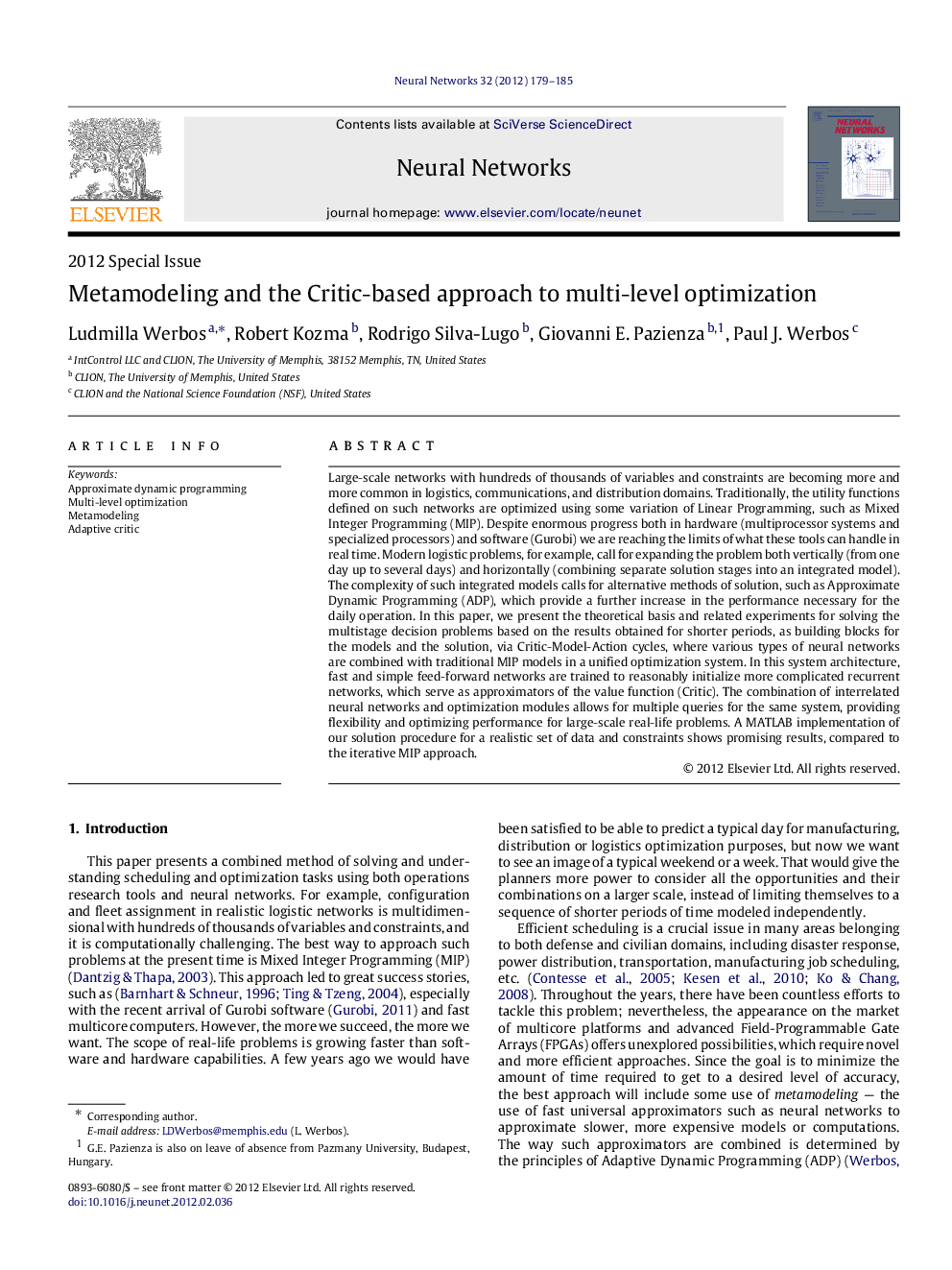 Metamodeling and the Critic-based approach to multi-level optimization