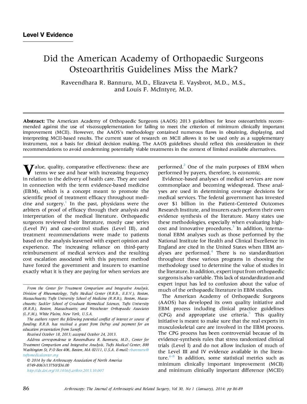 Did the American Academy of Orthopaedic Surgeons Osteoarthritis Guidelines Miss the Mark? 