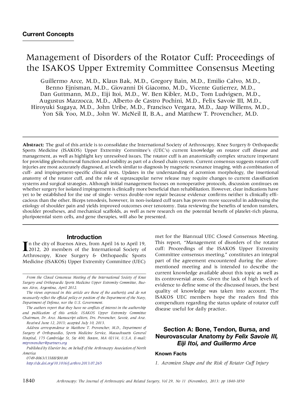 Management of Disorders of the Rotator Cuff: Proceedings of the ISAKOS Upper Extremity Committee Consensus Meeting 