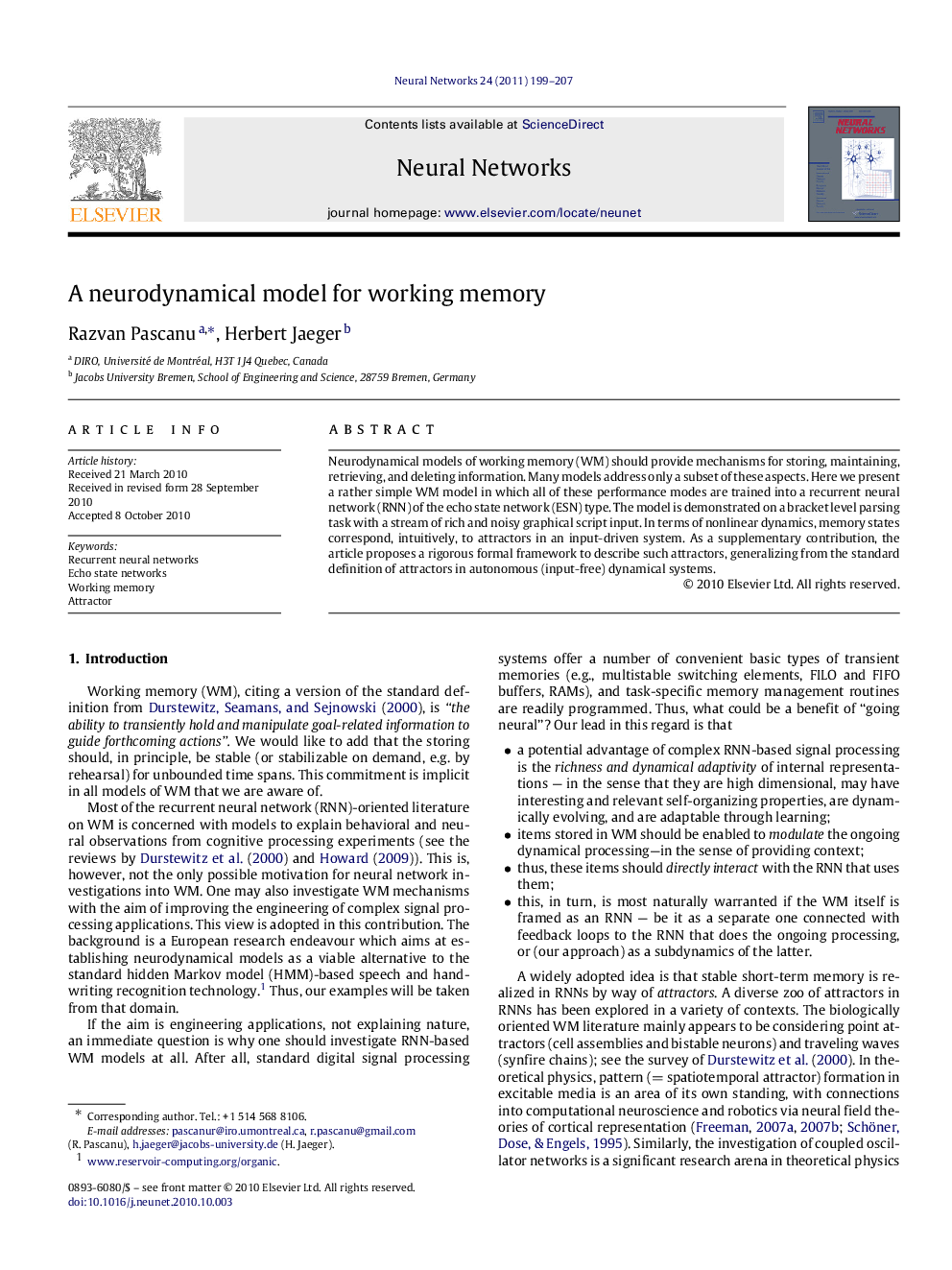 A neurodynamical model for working memory