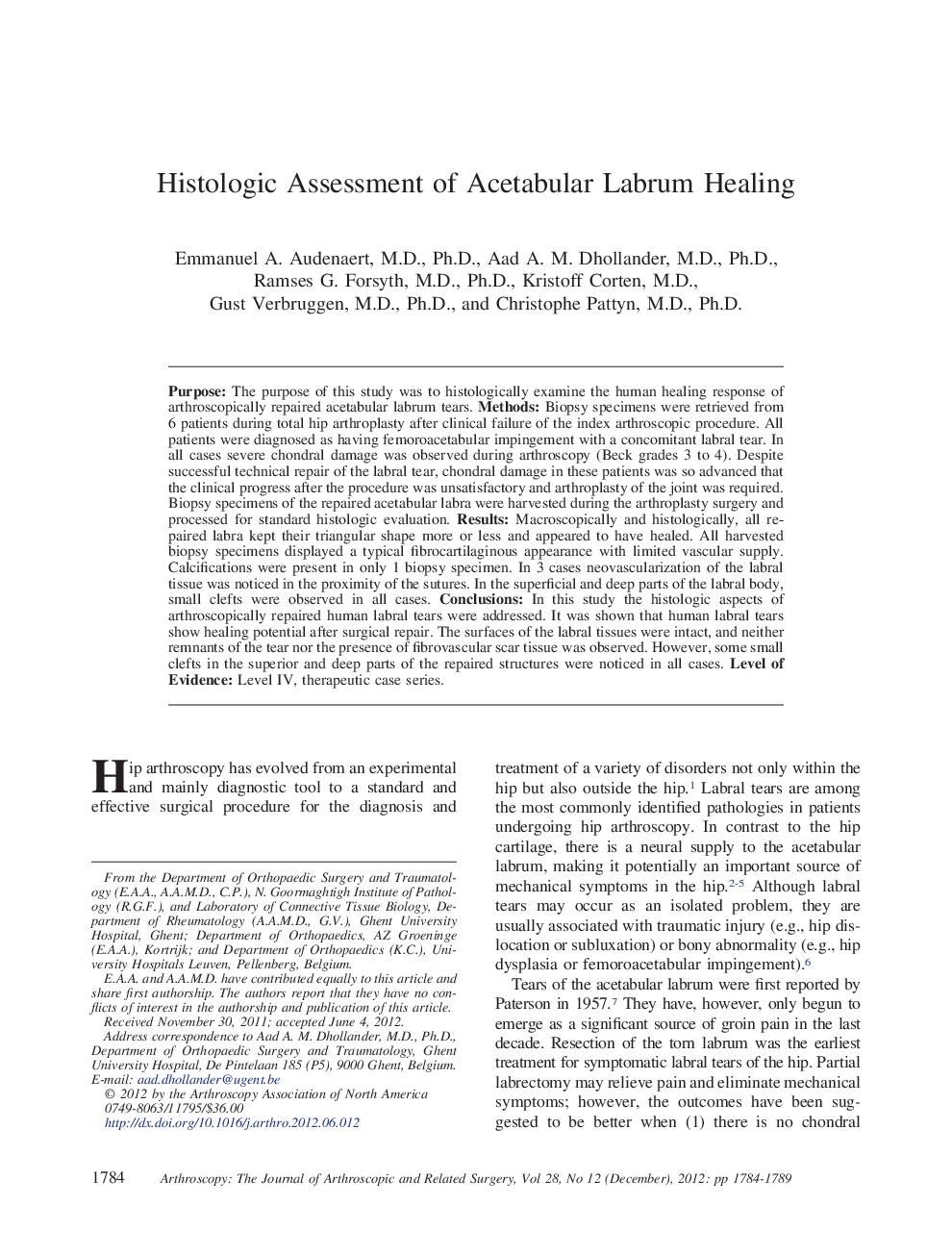 Histologic Assessment of Acetabular Labrum Healing 