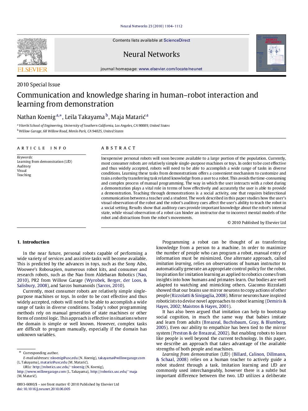 Communication and knowledge sharing in human–robot interaction and learning from demonstration