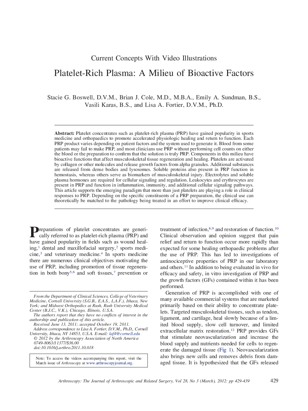 Platelet-Rich Plasma: A Milieu of Bioactive Factors 