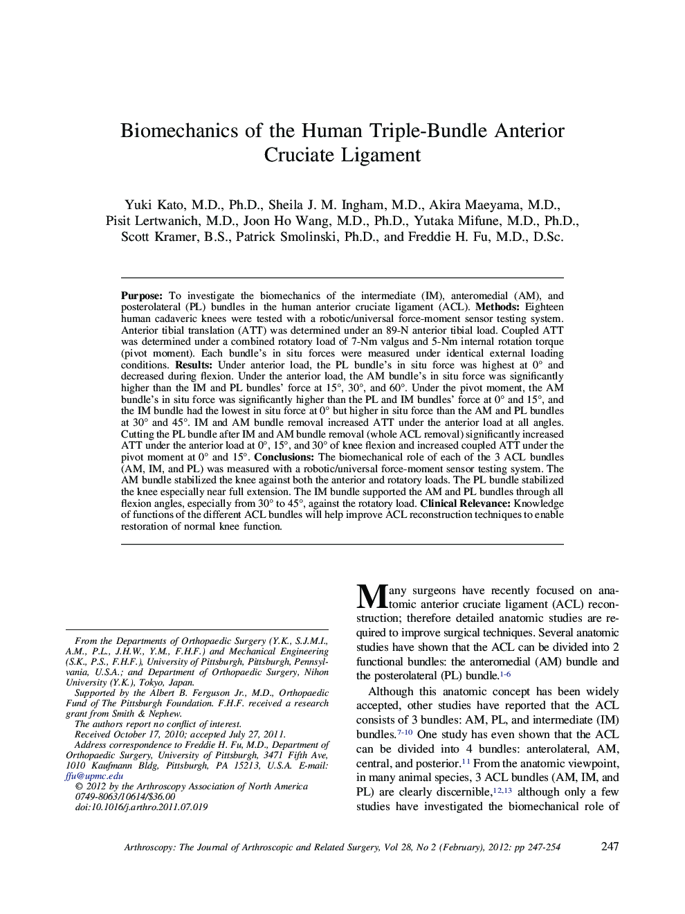 Biomechanics of the Human Triple-Bundle Anterior Cruciate Ligament 