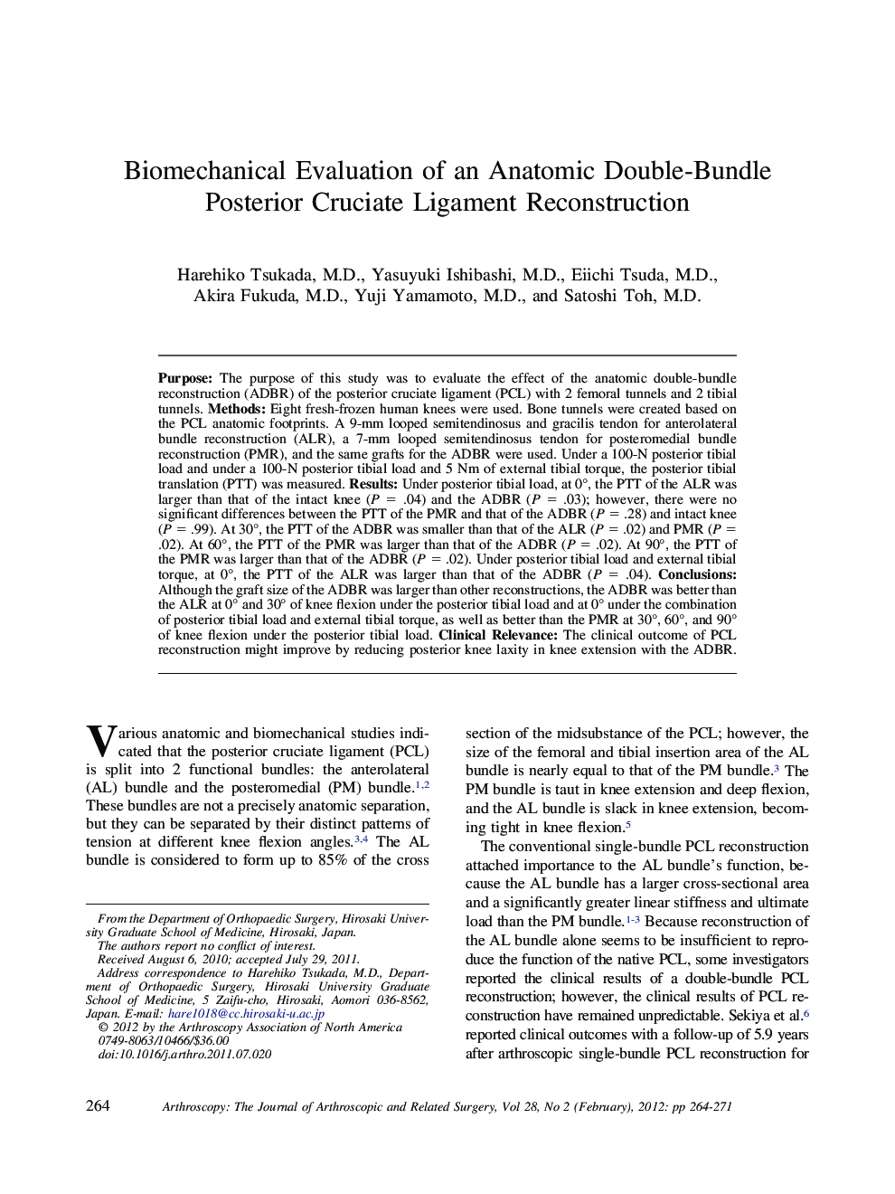 Biomechanical Evaluation of an Anatomic Double-Bundle Posterior Cruciate Ligament Reconstruction 