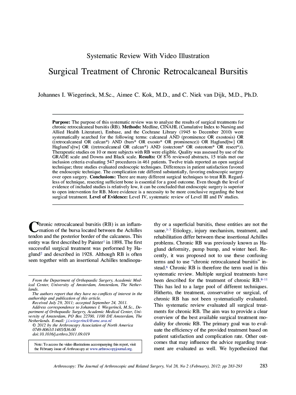 Surgical Treatment of Chronic Retrocalcaneal Bursitis 