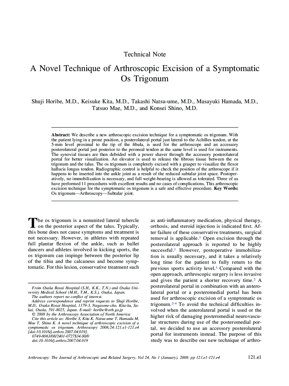 A Novel Technique of Arthroscopic Excision of a Symptomatic Os Trigonum