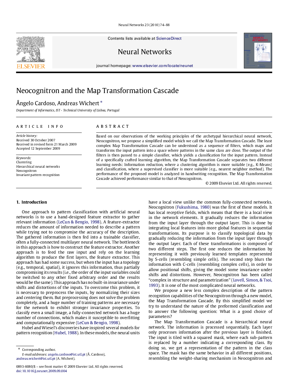 Neocognitron and the Map Transformation Cascade