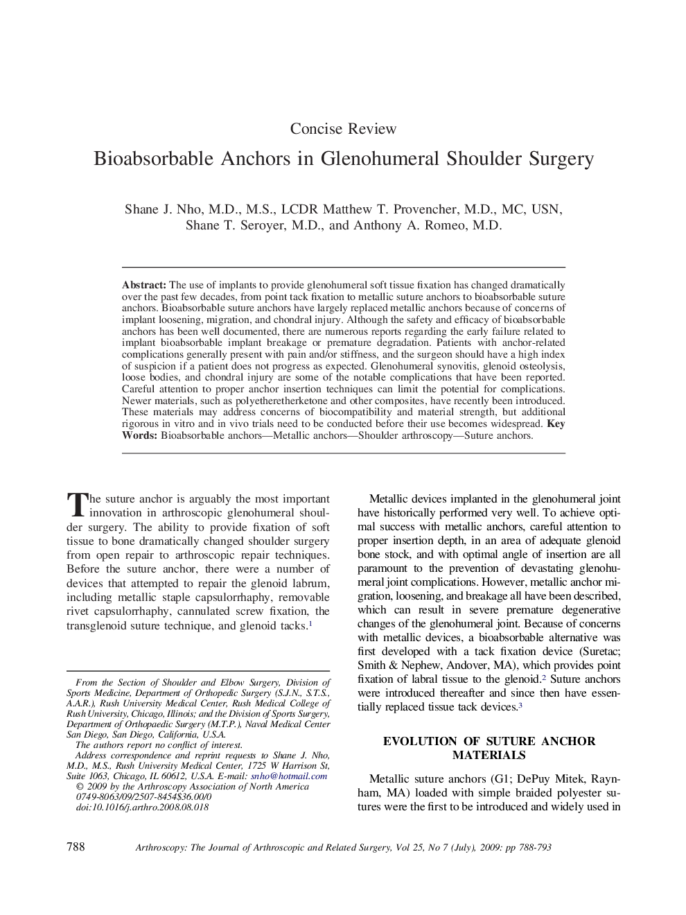 Bioabsorbable Anchors in Glenohumeral Shoulder Surgery 