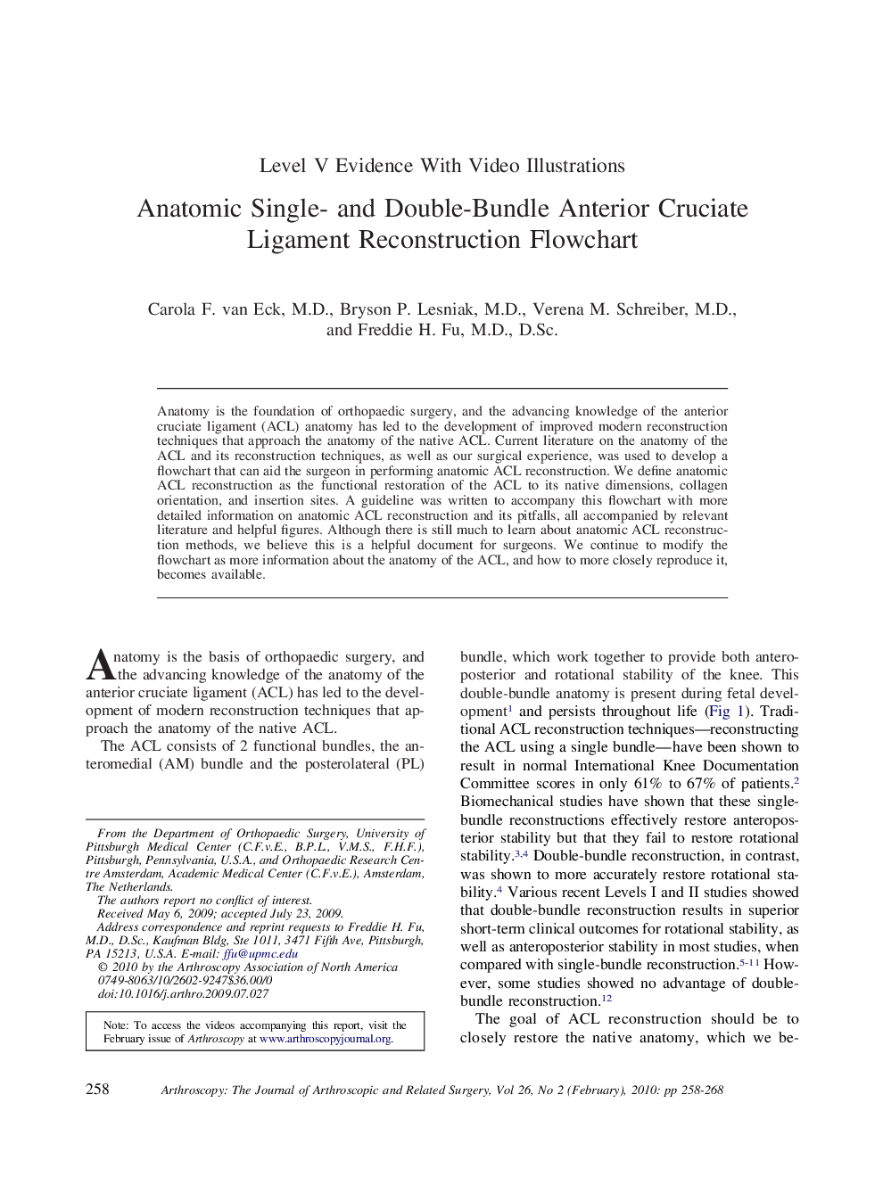 Anatomic Single- and Double-Bundle Anterior Cruciate Ligament Reconstruction Flowchart 