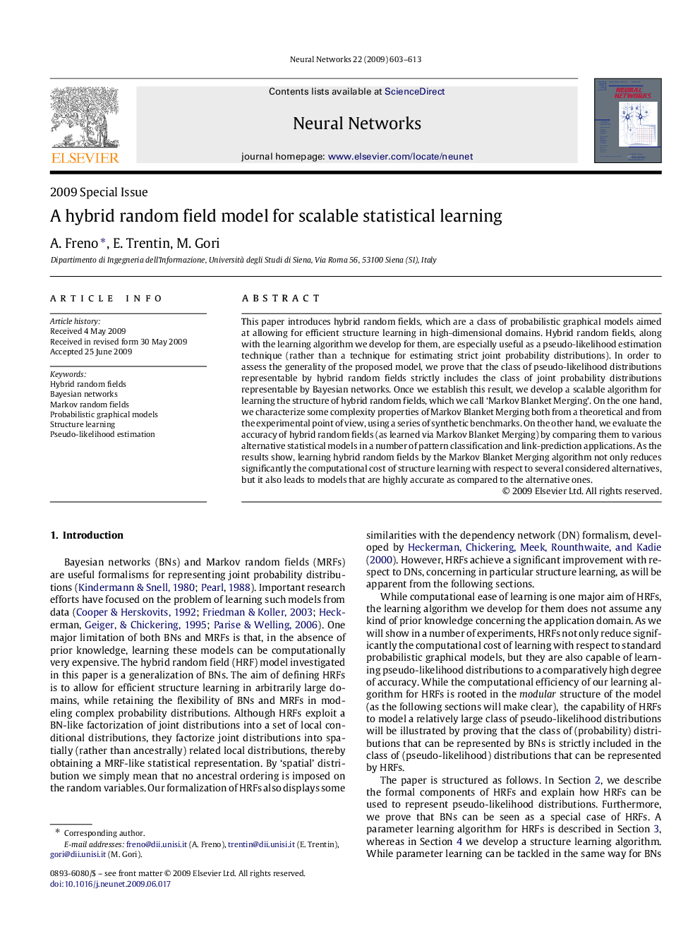 A hybrid random field model for scalable statistical learning