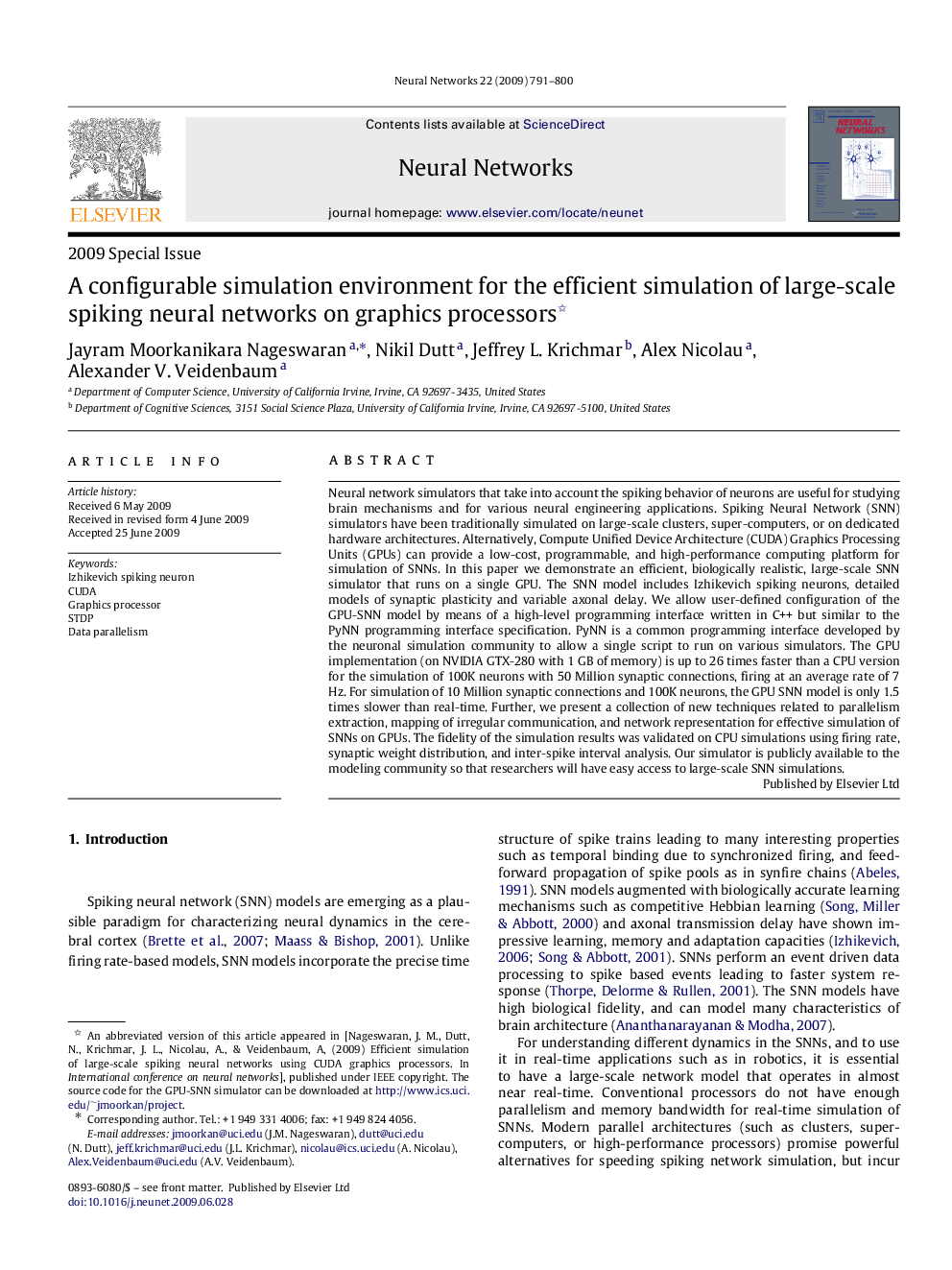 A configurable simulation environment for the efficient simulation of large-scale spiking neural networks on graphics processors 