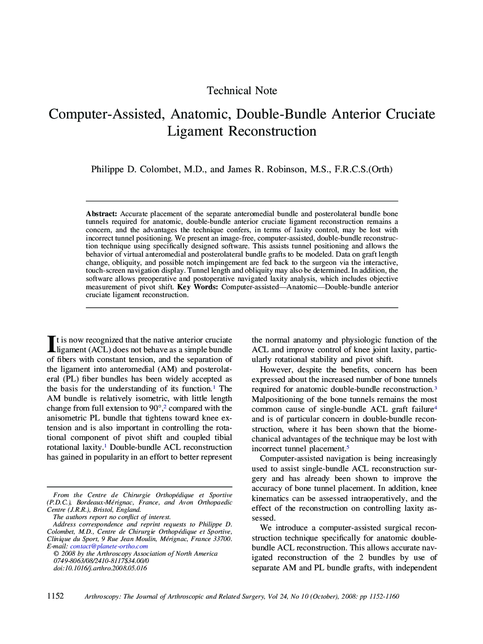 Computer-Assisted, Anatomic, Double-Bundle Anterior Cruciate Ligament Reconstruction 