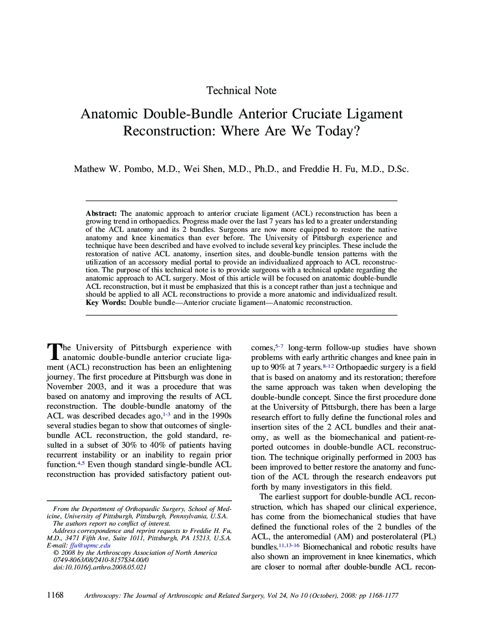 Anatomic Double-Bundle Anterior Cruciate Ligament Reconstruction: Where Are We Today? 