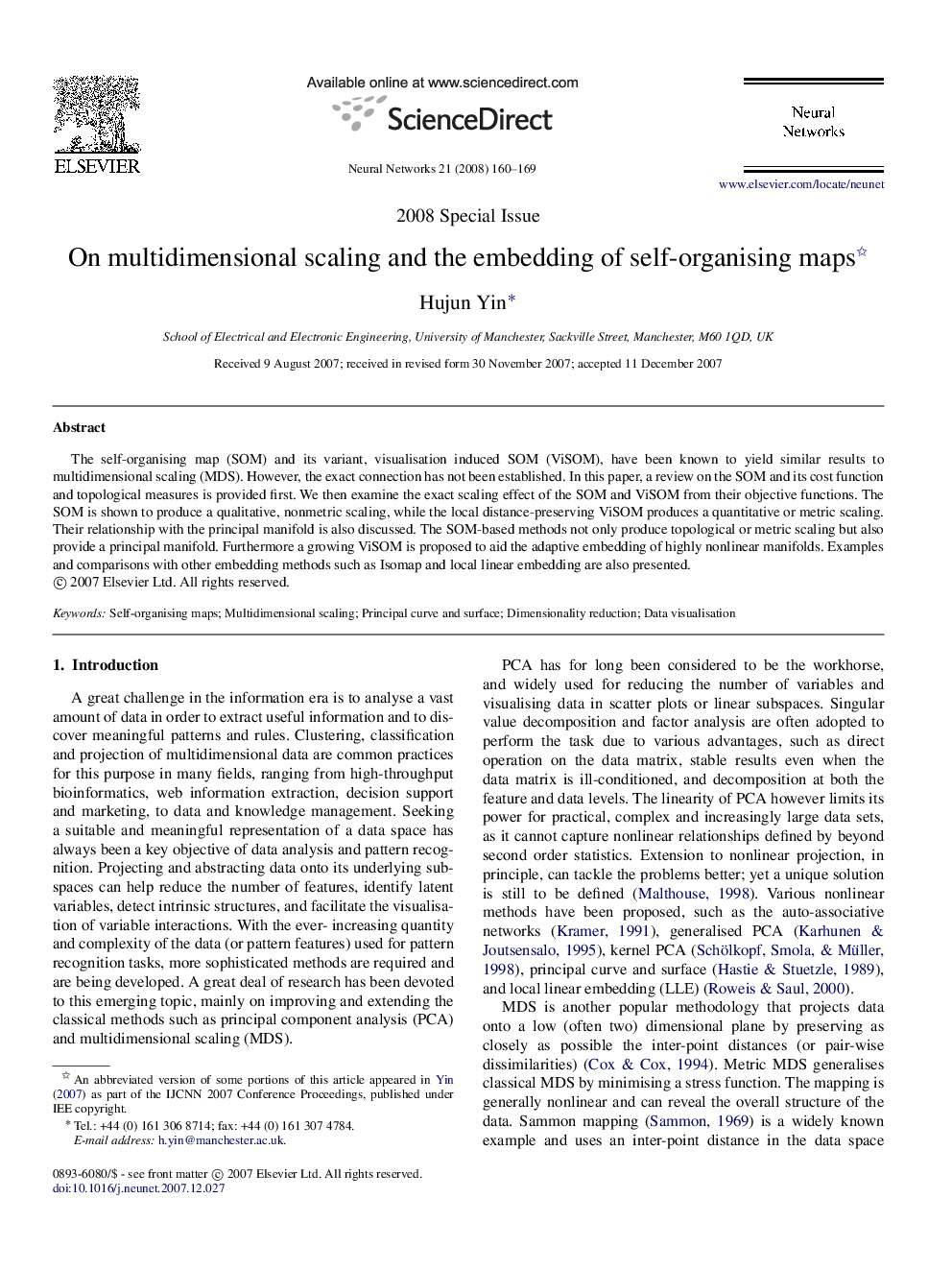 On multidimensional scaling and the embedding of self-organising maps 