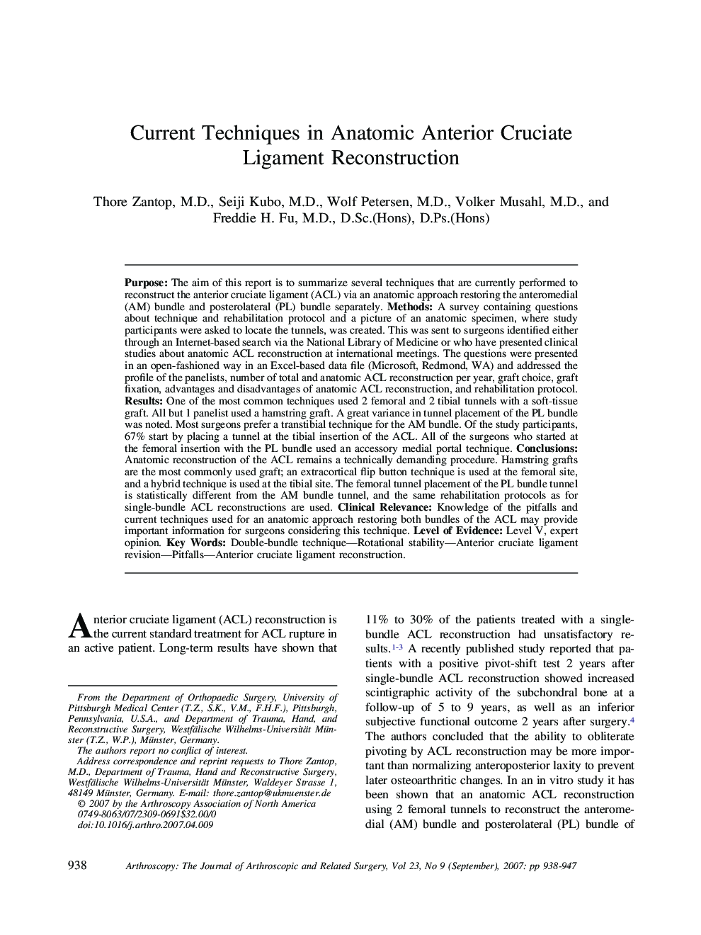 Current Techniques in Anatomic Anterior Cruciate Ligament Reconstruction 